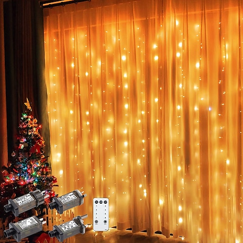 Außen Fensterlichter 3x3M-300 LED Stecker 8 Modi Vorhanglicht 9 Farben Fernbedienung Fenster Wand hängendes Licht warmweiß RGB für Dekorationen Schlafzimmer Hochzeit Party Garten Innen Image