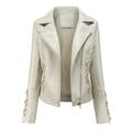 Tops For Women 2023 Women S Slim Leather Stand Collar Zip Motorcycle Suit Belt Coat Jacket Tops Beige Xl