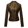 Umfun Womens Coat Fall and Spring Fashion Motorcycle Bike Coat Full Zip Up Windbreaker Leather Jacket with Zip Pocket Coffee M