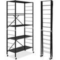 LLBIULife 5-Tier Folding Shelves with Wheels 60\u201D Tall Adjustable Metal Shelving Unit Collapsible Organizer Rack Freestanding Open Display Shelving Rack for Garage Kitchen Easy