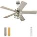 YU Farmhouse Ceiling Fans 48 Inch Industrial Ceiling Fan with Light and Remote Control Clear Glass 5-Reversible Blades with Matte Black/Wooden Finish 52-YJ632