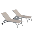 Chaise Lounge Outdoor Set of 3 Lounge Chairs for Outside with Wheels Outdoor Lounge Chairs with 5 Adjustable Position Pool Lounge Chairs for Patio Beach (Khaki 2 Lounge Chairs+1 Table)