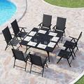 durable VILLA 9 Piece Patio Dining Set Outdoor Dining Furniture Patio Table Set with Adjustable Portable Patio Folding Chairs (Grey) & Large Square Outdoor Dining Table for Yard Gar