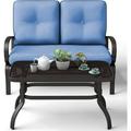 durable 2PC Patio Love Seat Coffee Table Furniture Set Bench W/Cushions Blue Loveseat Coffee Table