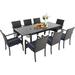 durable & William Outdoor Patio 7 Pieces Dining Set with 6 PE Rattan Chairs and 1 Rectangle Expandable Metal Table Modern Outdoor Furniture with Seat Cushions for Poolside Porch Pa