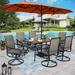 durable & William Patio Dining Set 8 Pieces Outdoor Metal Furniture Set with 13ft Double-Sided Patio Umbrella Beige 6 x Swivel Patio Dining Chairs 1 Wood Like Umbrella Table for Pat