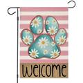 Welcome Spring Garden Flags for Outside Dog Paw with Daisy Flowers Stripes Yard Decoration Small Seasonal Outdoor Decor for Wedding Anniversary Farmhouse Holiday 12x18 Inch Double Sided