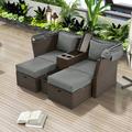 2-Seater Outdoor Patio Daybed Outdoor Double Daybed Outdoor Loveseat Sofa Set with Foldable Awning and Cushions for Garden Balcony Poolside Grey