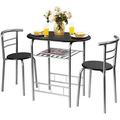 LLBIULife 3 Piece Dining Set Compact 2 Chairs and Table Set with Metal Frame and Bistro Pub Breakfast Space Saving for Apartment and Kitchen (Natural & Black)
