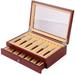 ANQIDI Pen Display Box Two Layers High-end 23 Slots Red Wooden Fountain Pen Storage Box with Transparent Glass Lid and Drawer