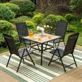 VILLA 9 Piece Patio Dining Set Outdoor Dining Furniture Patio Table Set with Adjustable Portable Patio Folding Chairs (Grey) & Large Square Outdoor Dining Table for Yard Garden and