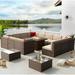 8PCS Patio Furniture Set with 44 Fire Pit Table Outdoor Sectional Sofa Set Wicker Furniture Set with Coffee Table (Grey Wicker)