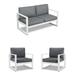 Home Square 3-Piece Set with 2 Patio Chairs & Loveseat in Gray and White