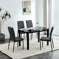 5 Pieces Dining Table Set for 4 Kitchen Room Tempered Glass Dining Table 4 Faux Leather Chairs Black