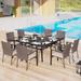 durable 9 Pieces Outdoor Dining Set with 1 Square Metal Table and 8 Cushioned Chairs Patio Dining Furniture Set for Lawn Yard Garden