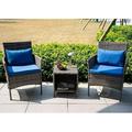 NLIBOOMLife 3 Pieces Patio Set Outdoor Rattan Wicker Chair Set Conversation Sofa with Coffee Table Porch Chair Set with 2 Thick Cushions Patio Bistro Set for Garden Poolside Deck