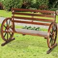 Aoxun 41 Two Person Outdoor Garden Bench Wooden Wagon Wheel Bench Outdoor Patio Furniture Loveseat Porch Chair Solid Wood W/Backrest