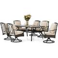 durable & William Patio Table and Chairs with 13ft Double-Sided Umbrella 8 Piece Outdoor Dining Furniture Set with 6 Padded Swivel Rocker Dining Chairs 1 Rectangular Metal Patio Tab