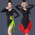 Langarm Kleid Frauen Kleider große rote Blume Quaste Tanzrock Latin Tanz Latina schwarz sexy Mädchen