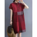 Sommer hoilday Gitter Sommerkleid Frauen lässig Kurzarm Hemd Kleid Zanzea Retro Revers Plaid Kaftan