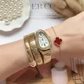 Neue Frauen Luxus Marke Uhr Schlange Quarz Damen Gold Uhr Diamant Armbanduhr Weibliche Mode Armband