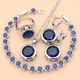 Braut Luxus 925 Silber Schmuck Sets Blue Sapphire für Frauen Tropfen Steine Ohrringe Ringe Armband