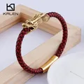 KALEN Neo-Gothic Edelstahl Tier Drachen Charme Armbänder Für Männer Sportliche Rot Leder Wrap