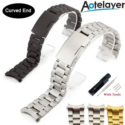 18 20 22 24mm hochwertiges massives Edelstahl gebogenes Ende Armband Armband Armband Zubehör für Frauen Mann mit Werkzeug Image