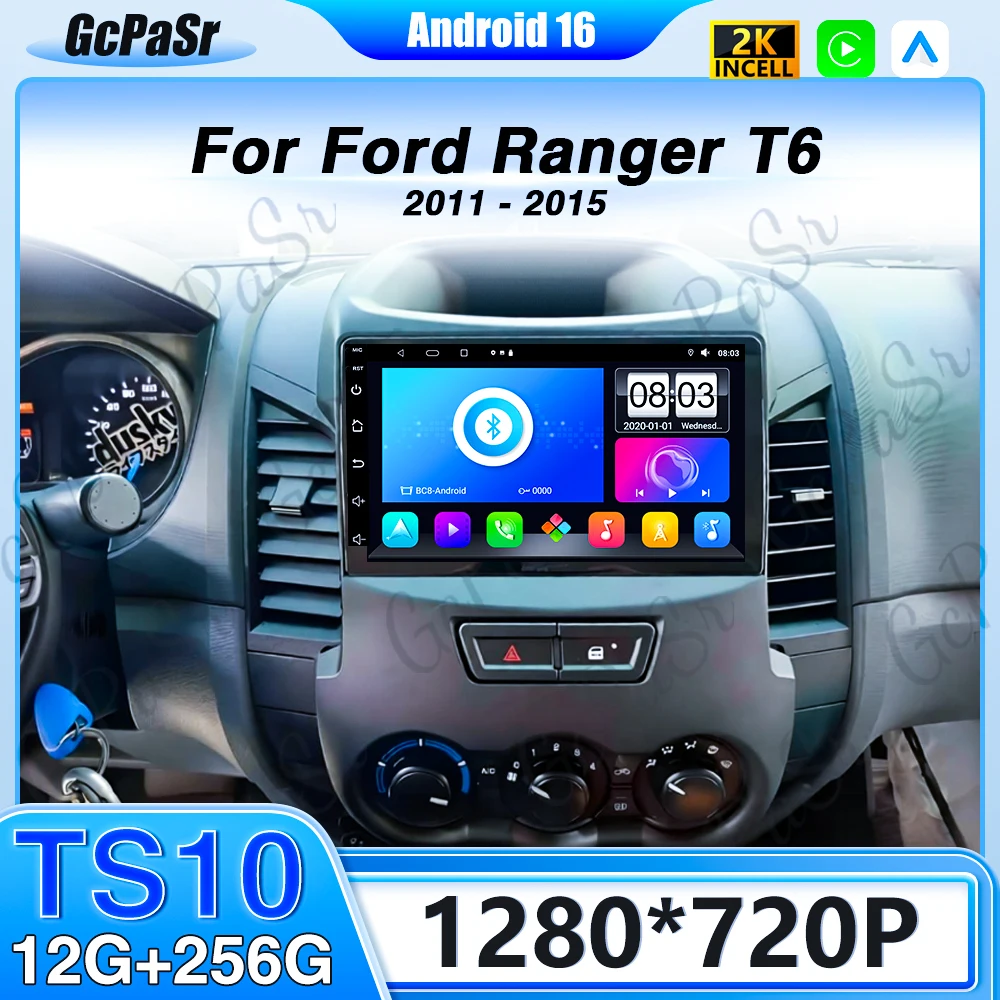 Android 16 Für Ford Ranger T6 2011-2014 Für Ford Ranger 3 2011-2015 Auto Radio Multimedia 4G GPS Wireless BT CarPlay CPU KEINE 2Din Image