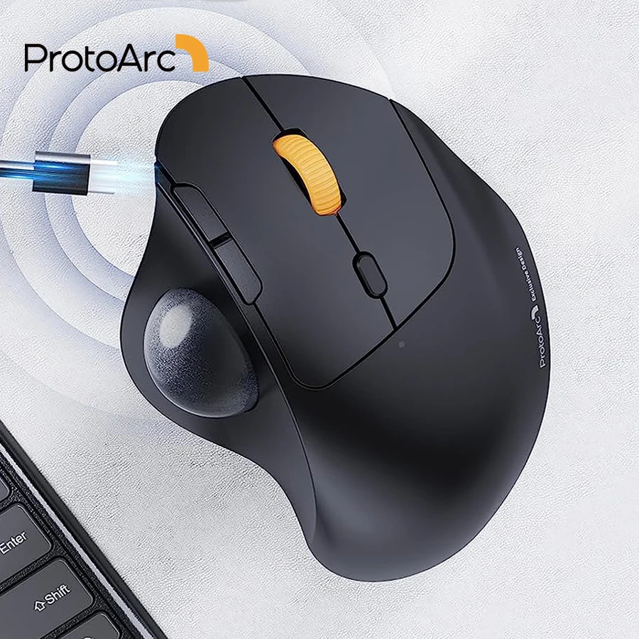 ProtoArc Kabellose Trackball-Maus, 2,4 g, ergonomische Rollerball-Maus, wiederaufladbar, Bluetooth-Computermäuse, 3-Geräte-Verbindung Image