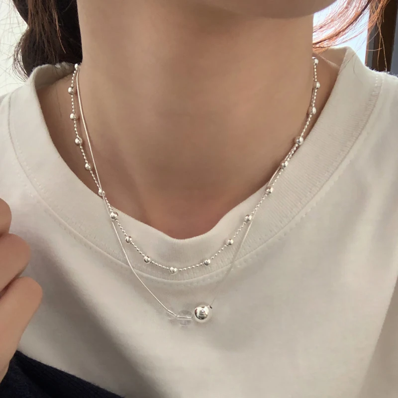 Neue 45 cm Neue 925 Sterling Silber Perle Kugel Kette Choker Glatte Halskette Für Frauen Mädchen Hochzeit Edlen Schmuck NK196 Image