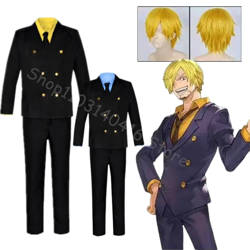 2 Jahre Sanji Cosplay Anime Vin smoke nach Kostüm Männer Halloween Weihnachten gelb Anzug Kostüm Perücke Krawatte benutzer definierte Größe