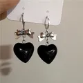 Goth süße coole Harajuku schwarz Glas Liebe Herz baumeln Ohrringe Frauen heiße Mädchen Geschenk y2k
