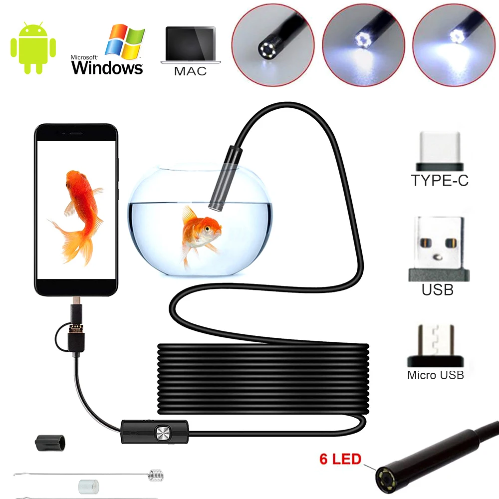 TYP C USB Mini Endoskop Kamera 1m/2m/3,5m/5m 5,5mm Android Telefon OTG Flexible Harte Kabel Schlange Endoskop Kamera Inspektion Image