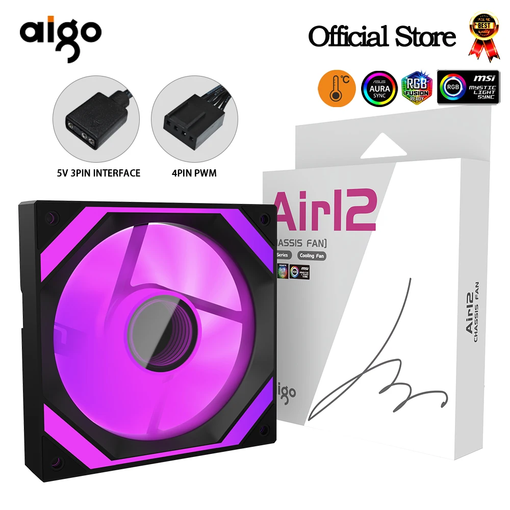 Aigo AIR12 Computergehäuselüfter Ventoinha PC 120 mm RGB-Lüfter 4-poliger PWM-CPU-Lüfter 3pin5v Unlimited Space argb 12 cm Ventilador Image