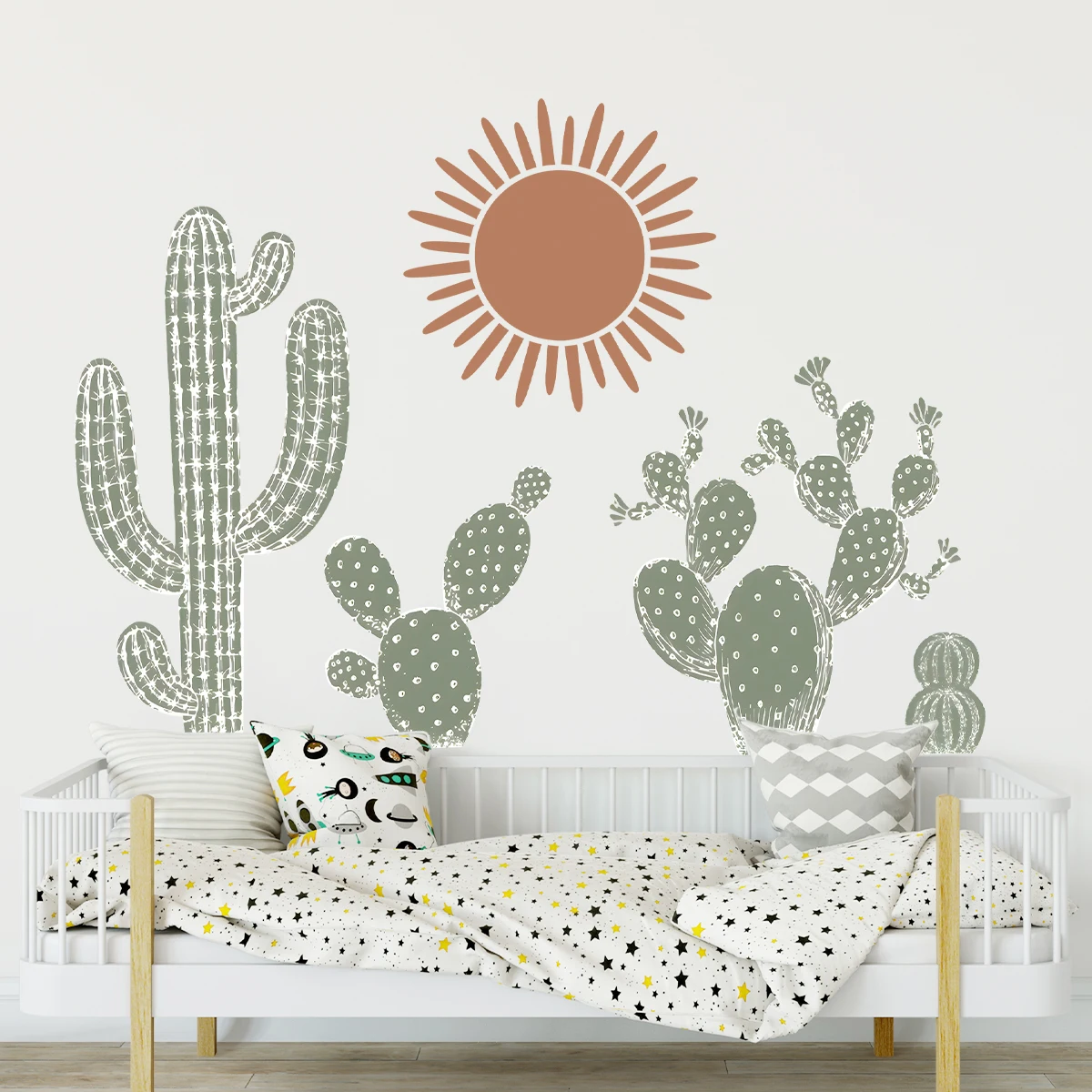 Cartoon süße Kaktus Boho Wandkunst Wandaufkleber abnehmbar für Schlafzimmer Wohnzimmer Kinderzimmer Dekoration Wandtattoos