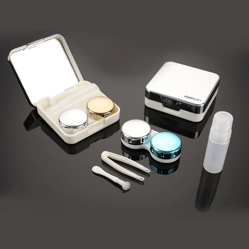 Quadratischer Kontaktlinsenbehälter mit Spiegel, luxuriöser quadratischer Farbkontaktlinsenbehälter aus Kunststoff für die Wasserpflege Image