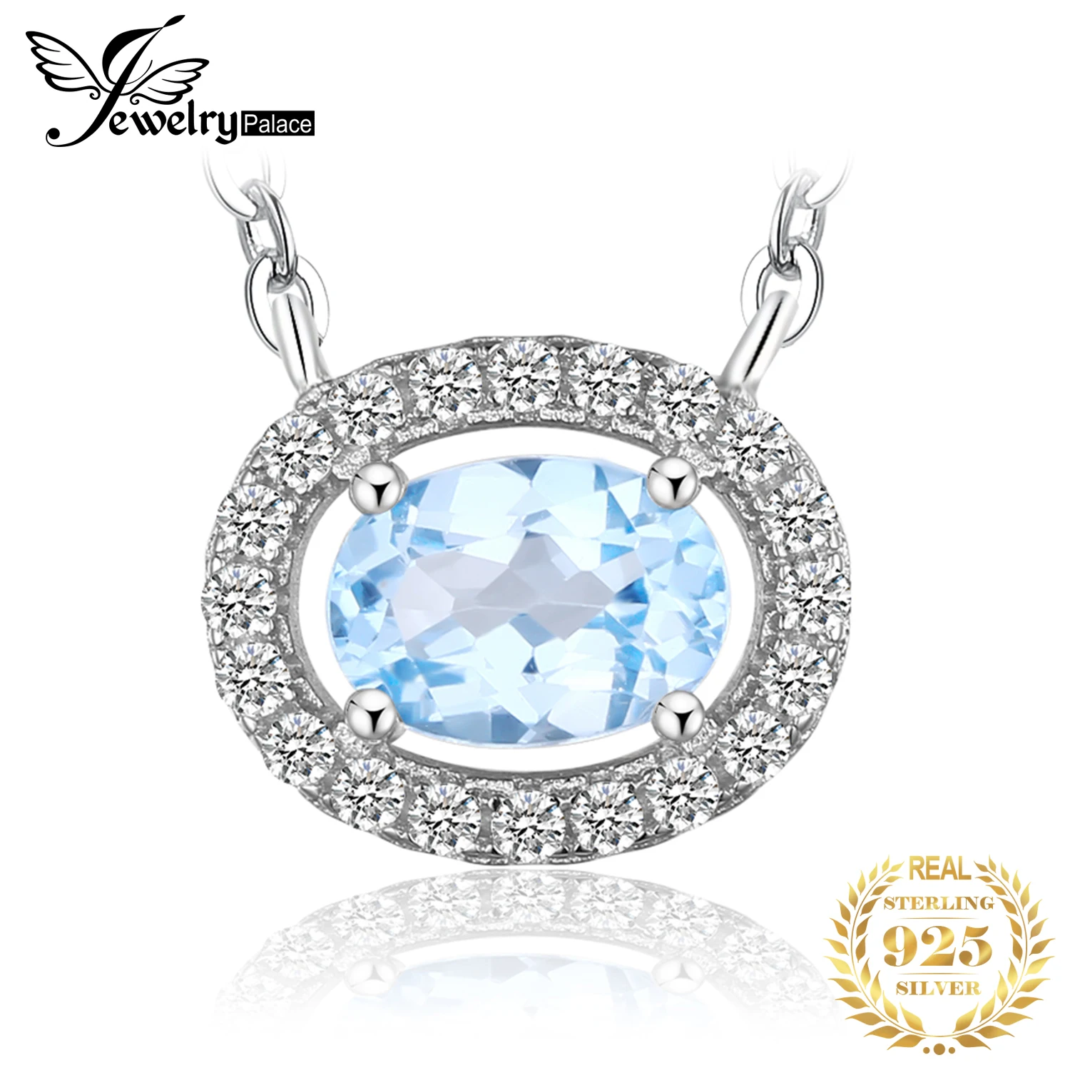 JewelryPalace Oval Natürliche Blau Topas 925 Sterling Silber Anhänger Halskette für Frauen Mode Birthstone Edelstein Schmuck 45cm Image