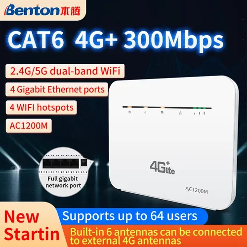 Benton 5GHz WiFi Router Dual Band 4G CAT6 LTE Router 1200Mbps WiFi Router Repeater VPN Modem 3G/4G
