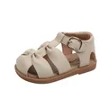 2023 neue Sommer Kinder Sandalen Für Mädchen Leder Bowtie Closed Toe Baby Schuhe Weiche Sohle Mode