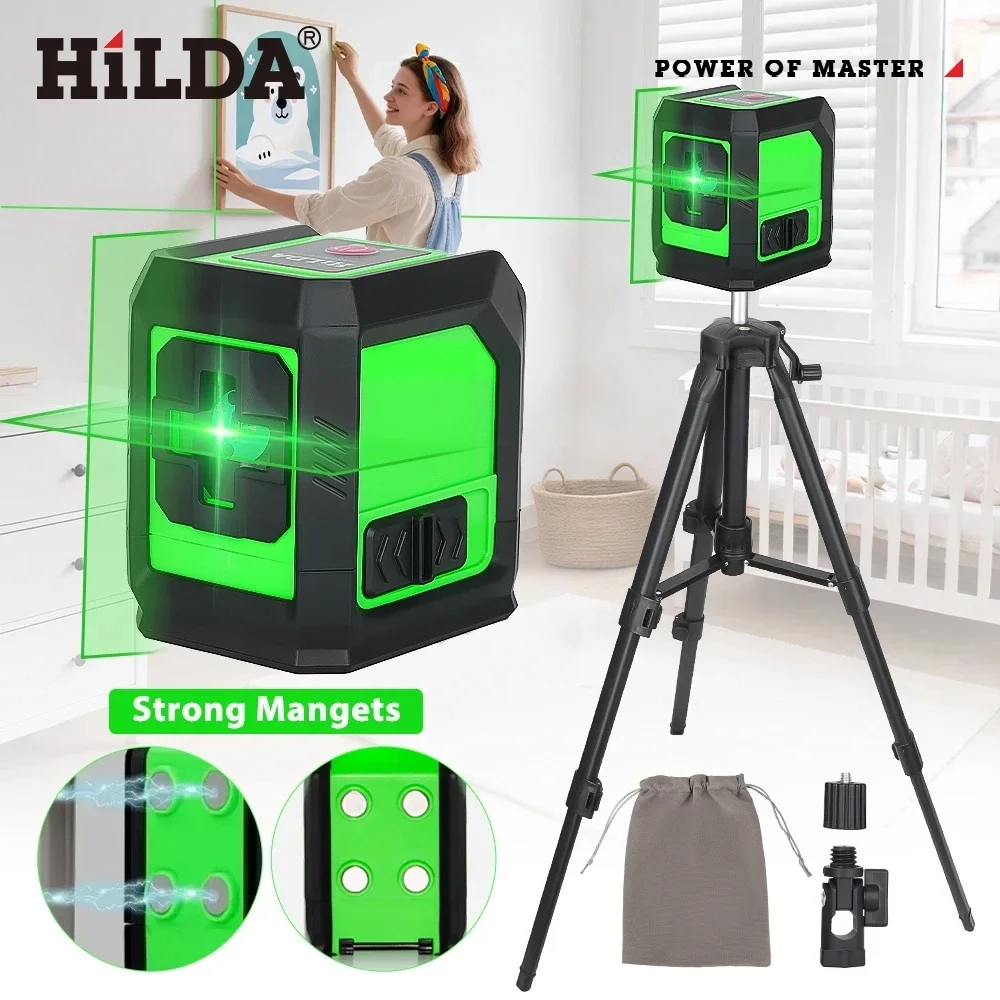 HILDA 2-Linien-Laser-Nivelliergerät, grüner Strahl, selbstnivellierend, mit Magnet, horizontale vertikale Kreuzlinie Image
