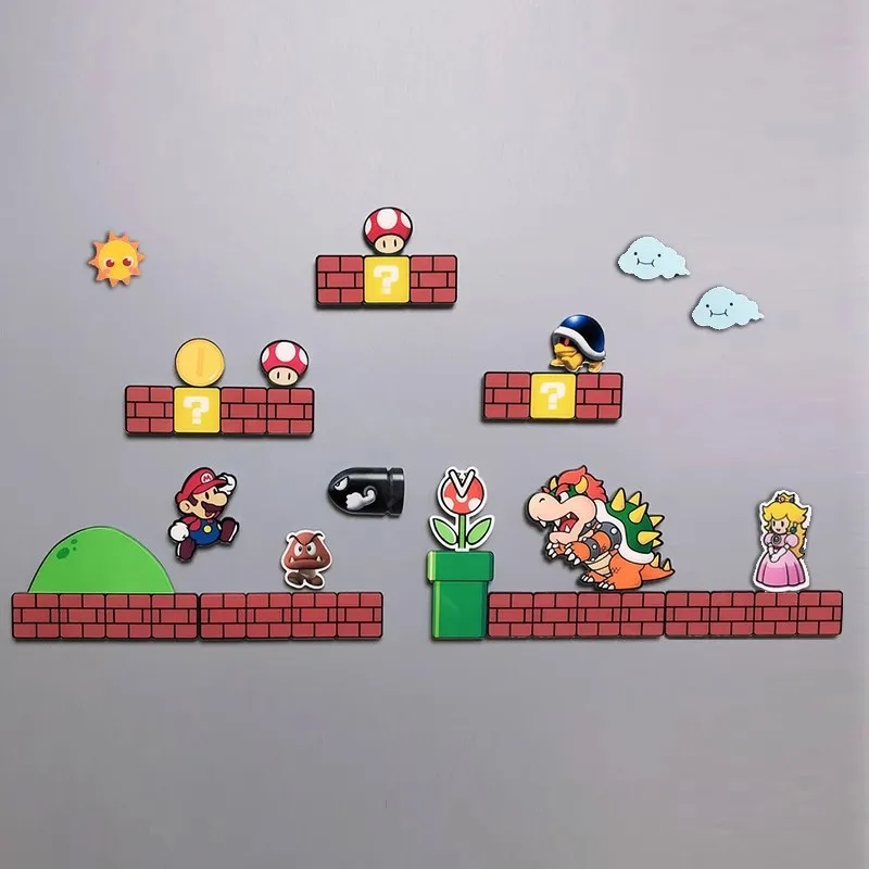 Super Marios Bros DIY Kühlschrank magnetische Aufkleber Set Anime Figur Bowser Pfirsich Foto Message Board Dekor magnetische Aufkleber Image