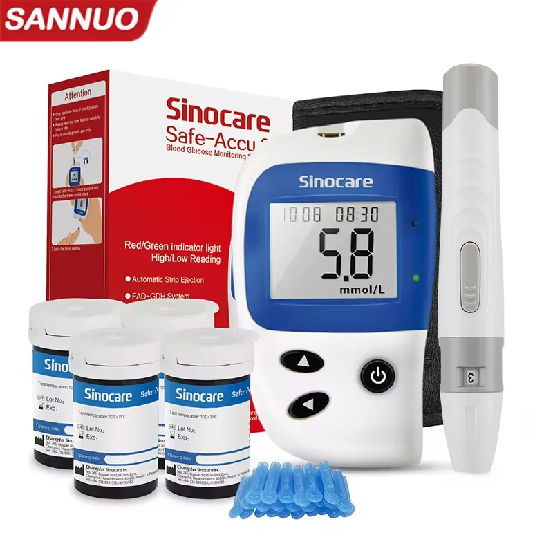 Sannuo Sinocare Safe ACCU2 Blutzuckermessgerät, Blutzuckertest-Set, Diabetes, Heimzuckermessgerät mit 50 Streifen oder nur Streifen Image