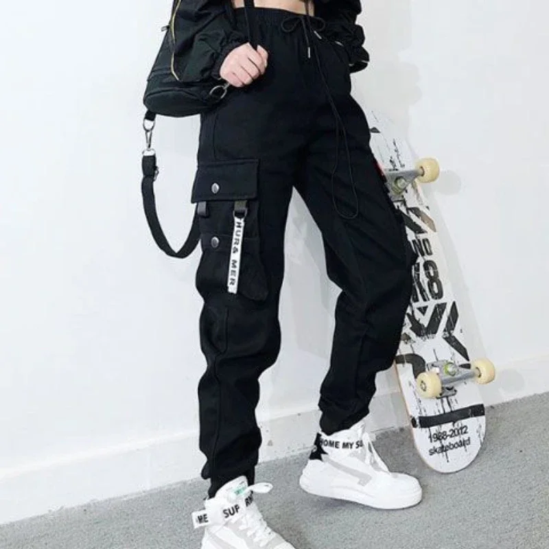 Hip Hop Damen Jogging hose Sport Mode Cargo hose weibliche koreanische Harems hose schwarz lose lässige Jogger plus Größe Hose