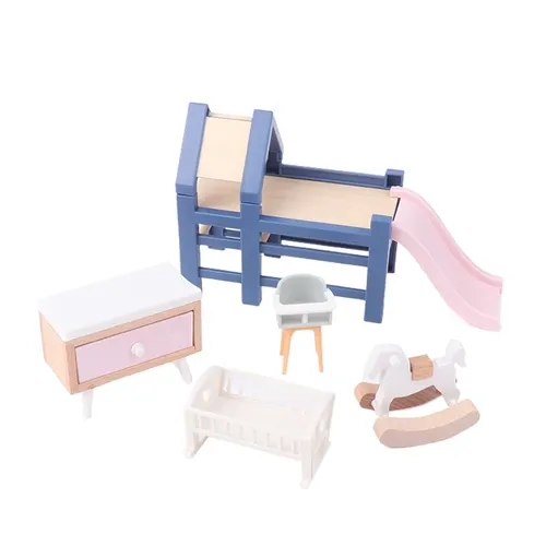1/12 Puppenhaus Miniatur Baby wiege Babybett/Rutsche/Trojaner Pferd/Tisch/Esszimmers tuhl Modell