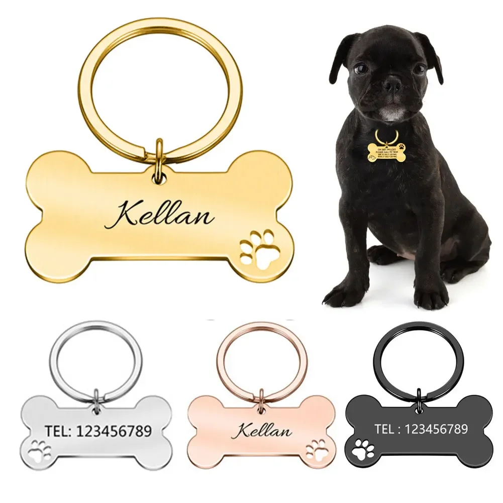 Anti-Lost Pet ID Tag Schlüsselanhänger, personalisierter gravierter Name, Telefon Nr. Welpe, Hundehalsband, Anhänger, Schlüsselanhänger, Knochen, individuelles Zubehör, Geschenk Image