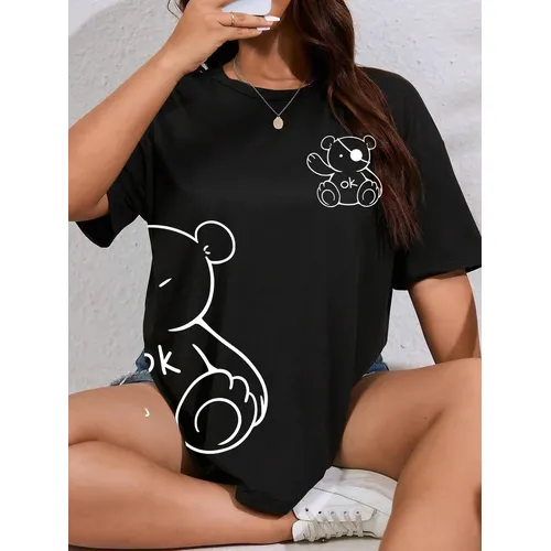 Frauen Baumwolle T-Shirts kawaii ok Teddybär Grafik drucke T-Shirts Mode Sommer lässig weibliche