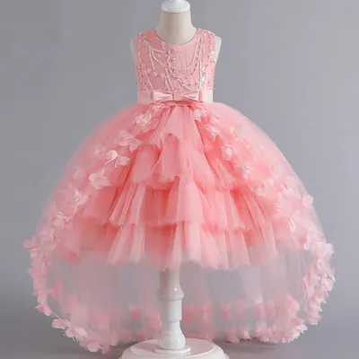 Mädchen-Prinzessin-Kleid mit Perlenstickerei, ärmellos, Tailing-Kostüm für Kinder, Geburtstagsfeier, Image