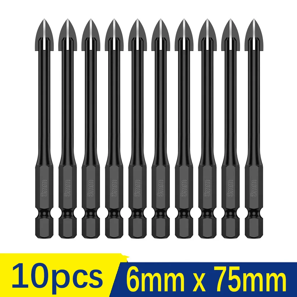 10 Stück 6mm Kreuz Sechs kant bohrer Set für Fliesen Porzellan Glass piegel Multifunktion fliesen Porzellan Bohrer Kit Werkzeug Hartmetall bohrer