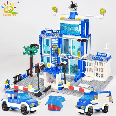 HUIQIBAO 750PCS Stadt Polizei Station Lkw Auto Bausteine mit 10 Polizist Modell Ziegel Bau Spielzeug Image